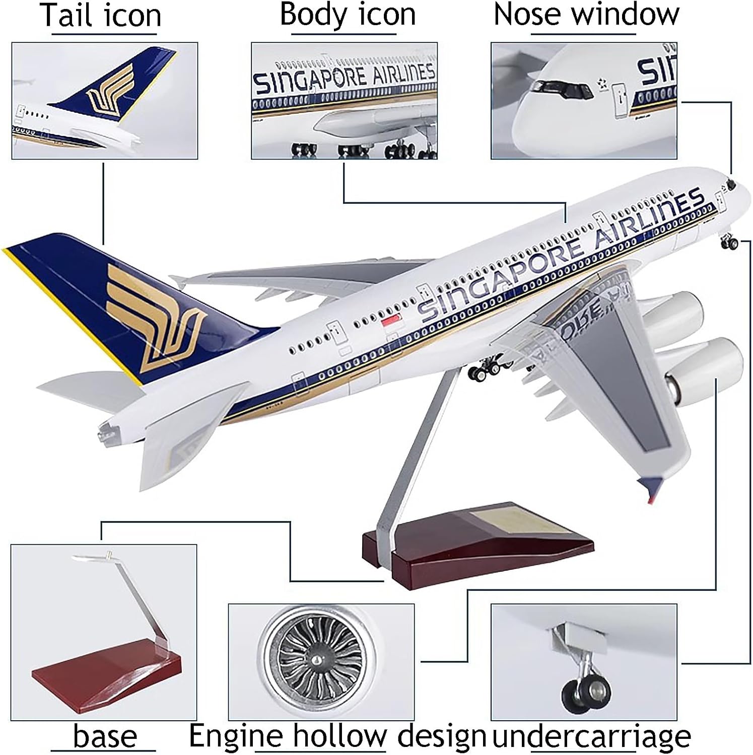 Model Kit Singapore - Airplane Model 47CM Singapore Airbus 380